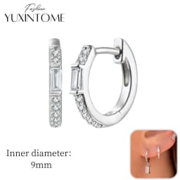 925 Sterling Silver Ear Needle Hoop Earrings Crystal Circle Small Huggie Earrings for Women Simple Females Girls Jewelry