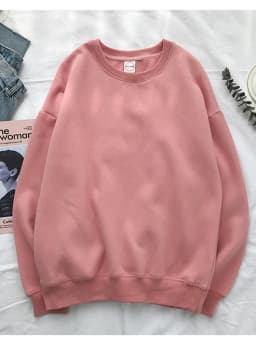 Woman Solid Color O-Neck Sweatshirt Casual Loose Fit Hoodie Harajuku Aesthetic Streetwear Velvet Pullover White Tops Korean Pop