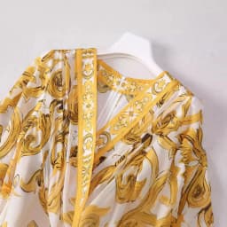 Wein Lady Women's Chiffon Silk Printed Large Swing V-neck Flying Sleeves Yellow Porcelain Dress Cross-border Women's Long Skirt