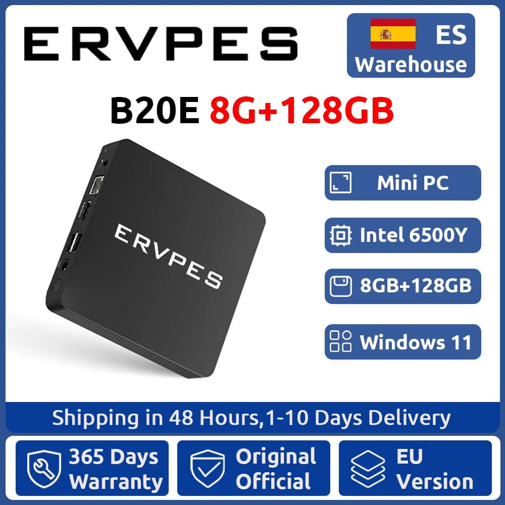 ERVPES Mini Pc B20E Windows 11 Pro 8GB RAM 128GB SSD Intel 6500Y Micro Desktop Computer Dual-Band Wifi Mini Pc