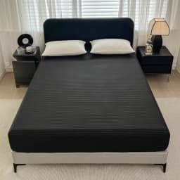 High Quality Striped Embossed Fitted Sheet 1Pc- Microfiber Soft Touch,Breathable Wrinkle Free Anti-Slip, Solid Color Multi-Sizes