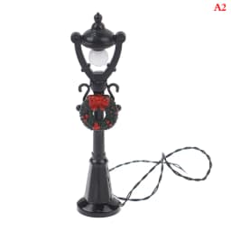 Miniature Christmas Street Lamp Post LED Lights Park Bench & Streetlight Micro Landscape Fairy Garden Ornament Dollhouse Decor