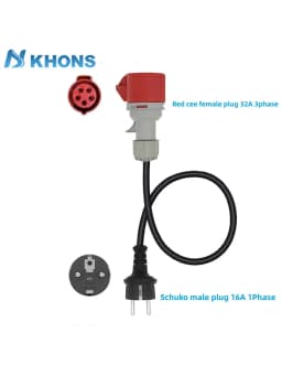 Khons EV Portable Charger Schuko Plug To CEE Red Power Female Plug Socket Adapter Red CEE Connect With 32A 3Phase To 16A