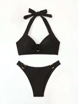 Adjustable Halter Bikini Set Solid Color Bikini Neck Trendy Swimwear for  Women Ladys Bathing Suit