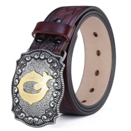 Western Belt Men Genuine Leather Belts for Men Women Cowboy Cowgirl Big Letters Buckle Gold Male Belts Long Black Brown Quality