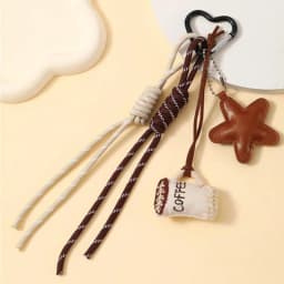 Creativity Bread Coffee Cup Soft Pendant Hairpin Brown Nylon Rope Woven KeyChain For Bag Car Simulation Coffee Charm