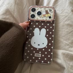 Luxury Cute cartoon Miffy brown white Polka Dots Phone Case For iPhone 16 15 14 13 17 Pro Max lovely Star Miffy Lens protect