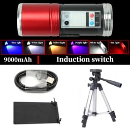 Portable LED Fishing Flashlight Torch Blue Ultraviolet White Yellow Light Waterproof USB Rechargeable Camping Lamp with Bracket