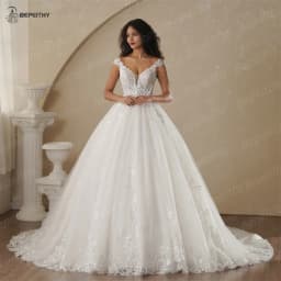 BEPEITHY Customized V Neck Cap Sleeves Princess Wedding Dresses For Women 2025 Spring Lace Boho Bridal Gown Vestidos De Novias