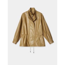 Women's Spring/Autumn Blouse Outerwear Jacket Faux Leather Jacket Double Collar Pleated Fitted Waist Retro Mid-Length Loose Fit
