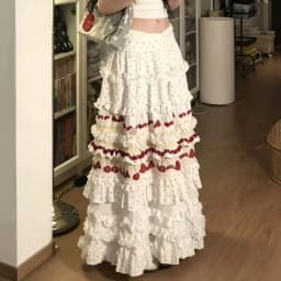 High-end Sweet Patchwork Polka Dot Chiffon Long Skirts Y2K Skirt Women High Waist Multi-Layer A-line Flower Print Skirt Harajuku