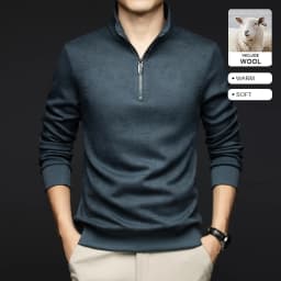 Top Grade Wool+Mulberry Silk Half Zip New Brand Casual Fashion Pullover Street Hoodies Velvet Sweatshirts Men's Clothing