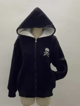 Subculture Cross Y2k Lamb Wool Jackets Women Gothic Hoodies Skull Grunge Zipper Streetwear Harajuku Female Vintage Casual Coat
