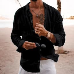 2026 Men's Cotton Linen Shirts Top Simple Laple Solid Man Shirts Tops Comfortable Loose Casual Holiday Shirts for Men Blouses
