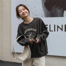 Oversize Overshirt Women's Spring Autumn 2026 New Korean Style Fleece round Neck Pullover Loose Fit Long Sleeve Sweatshirt