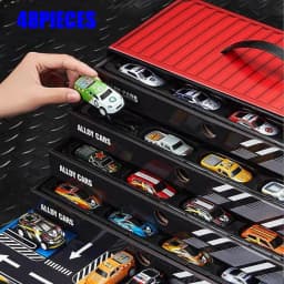 Christmas Gift 48 Pieces Alloy Racing Car Models Scale Cars Set Container Storage Toy Metal Trucks Vehicles Model for Kids