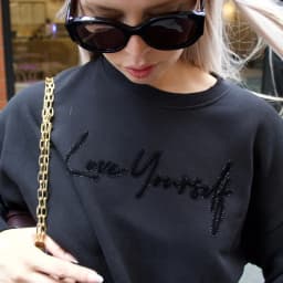 Diamond Flocking Love Yourself Women's Sweatshirt Autumn Winter Crew Neck Long Sleeve Pullover Sweatshirt Fashion Casual Y2K Top
