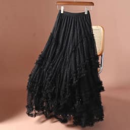 Boho Queens Women Irregular Hem High Waist Pleated embroidery Maxi Skirt Fashion Mesh Loose Puffy Skirt Fairy Cake Skirts