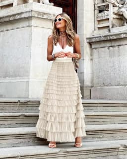 Customizable Summer Elegant High-waisted Cake Skirt Solid Color Loose-fit Long Dress For Commuting Pink Cake Patchwork Skirt