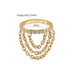 Right Grand ASTM F136 Titanium CZ Hinged Clicker Segment with Triple Chain Cartilage Earring Hoop 8-12mm Helix Conch Piercing