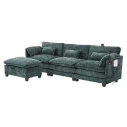 Modern 2-Seater Chenille Sofa Memory Foam Filling with USB Charging Port Side Pocket Phone Holder Modular Stools Living Room