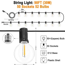 G40 LED String Lights Shatterproof DC24V Wide Voltage Input Low Voltage Lighting Outdoor Waterproof Garland for House Decoration