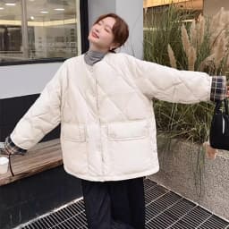 Retro Plaid Patchwork Lightweight Puffer Jacket Autumn Winter Loose Casual Quilted Jacket Female Round Neck Commute Padded Coats