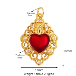 New in Sacred Red Heart Charm Victorian Love Zircon Charm Pendant,Fashion Wing 18K Gold Plated for Jewelry Making Supplies P04