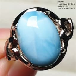 Natural Blue Larimar Oval Adjustable Ring Jewelry Water Pattern Real Larimar For Women Men Healing Fashion Stone AAAAAA