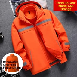 High-Speed Reflective Thickened Cotton Jacket Men's Fleece-Lined Printed Workwear Winter Outdoor Style Removable Hat Business...
