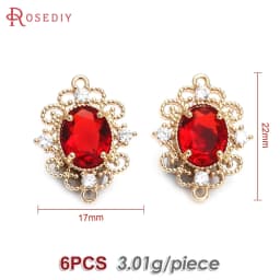 18K Gold Color Brass Zircon Glass Oval Shape Connect Charms Pendants High Quality Diy Jewelry Accessories Making Materials