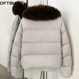 OFTBUY Winter Quality Detachable Real Lamb Fur Collar Coat Women Duck Down Jacket Female Short Puffer Coat Insulated Outerwear