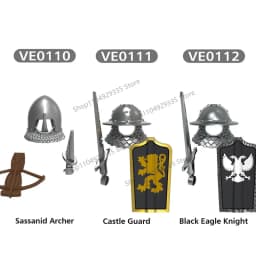 Medieval Military Castle Black Hawk Knight Building Blocks Gothic Cavalry Armor Shield Axe Soldier Figure Accessories Bricks Toy