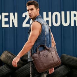 BULLCAPTAIN Men's Briefcase Bag Top Layer Leather Handcrafted Laptop Bag with Multiple Compartments Business Shoulder Messenger