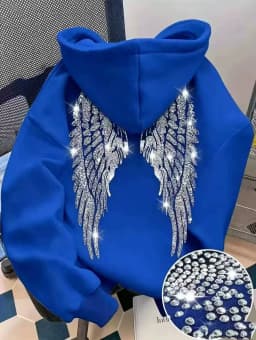 Leisure Spring and Autumn Sweater Wing Print and Hot Rhinestone Two Styles Women's Long-sleeved Pullover Hoodie