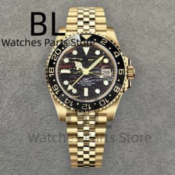 BLIGER Top Brand Luxury 40MM Full Gold Automatic Watch Sapphire Glass Waterproof Tiger-Eye Pattern Doulbe End Link Braclelet