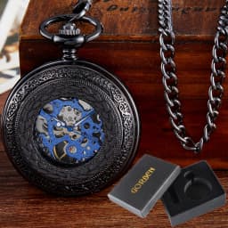 Luxury Pocket Watch with Chain for Man Mechanical Skeleton Roman Numeral Quality Engraved Clock Pocket Watches for Women Lady