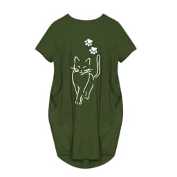Plus Size Women Short Sleeve O-Neck Loose Casual Dresses Casual Short Sleeve Shirt Mini Dresses Round Neck Pockets Sexy Female T