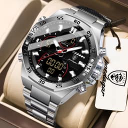 POEDAGAR New Men Clock LED Luminous Waterproof Week Date Military Man Wristwatch Electronic Stainless Steel Quartz Men's Watches
