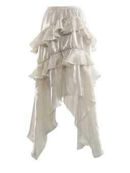 [EAM] High Elastic Waist Champagne Glossy Ruffles Irregular Half-body Skirt Women Fashion Tide New Spring Autumn 2026 1DJ0349