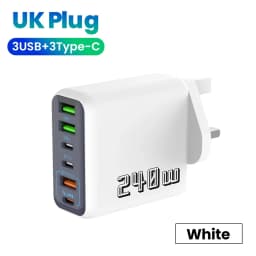 240W 6 Port USB C PD Charger Super Fast Charging PD3.0 USB C Type C Mobile Phone Charger For iPhone 17 16 pro Samsung Xiaomi