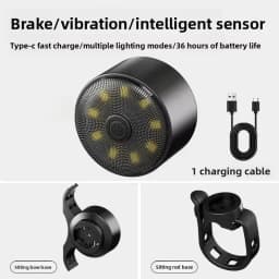 Smart Brake Sensing Light Colorful Bicycle Rear Light LED Night Safety Warning Light Type-C Rechargeable Bike Accessories