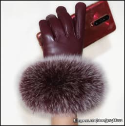 High-end Women's Colored Fox Fur Gloves Touch Screen Natural Leather Sheepskin Cycling Driving Winter Warm Plush Thick Mink Fur