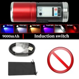 Portable LED Fishing Flashlight Torch Blue Ultraviolet White Yellow Light Waterproof USB Rechargeable Camping Lamp with Bracket