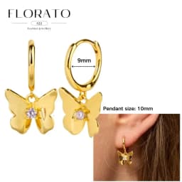 925 Sterling Silver ear needles Animal Butterfly/Elephant/Shell Pendant Hoop Earrings For Women Fashion Jewelry Accessories
