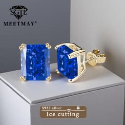 Bocarman Ice Cut Zircon Stud Earrings S925 Silver Paraiba Tanzanite Blue Mint Green Rectangular Multicolor Women Fine Jewelry
