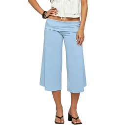 Lamuusaa y2k Capris Pants Women Clothing Solid Color Elastic Low Waist Folded Wide Leg Loose Cropped Trousers Fashion Streetwear