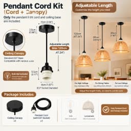 E27 Hemp Rope Woven Iron Pendant Lamp, Bulb Not Included, 1.2m Adjustable Hanging Wire for Kitchen Island Bar Corridor Decor