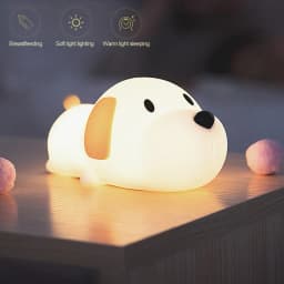 USB Rechargeable Bedside Mood Light Puppy Lamp Silicone Dog LED Night Lights Touch Sensor Colors for Children Baby Toy Gift