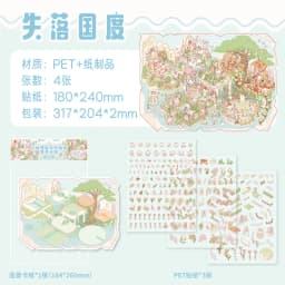 Cartoon Miniature Scene 4 pcs 3D Landscaping Stickers DIY Cabin Scene Stacking and Pasting Hand Account Cute Gift for Kid Child